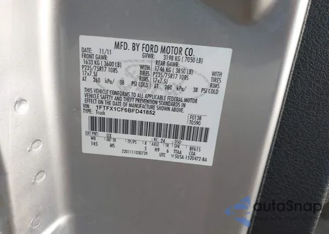 2011 Ford F-150 Xlt z USA, uszkodzony, nr VIN 1FTFX1CF6BFD41852